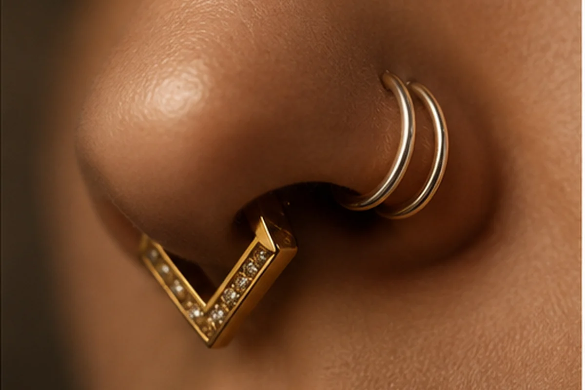 Nasenpiercing mit goldenem Schmuck